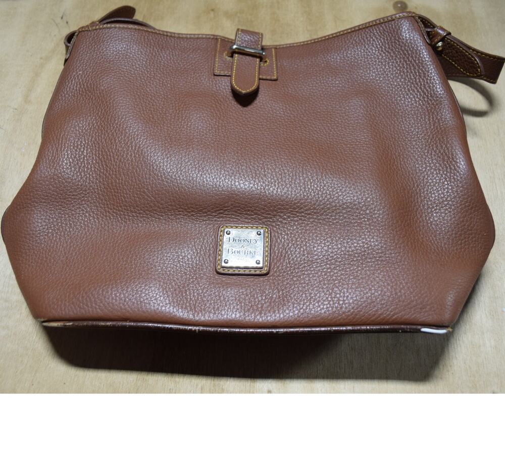 Dooney & Bourke Pebble Grain Leather Shoulder Hobo Bag Brown Large Purse